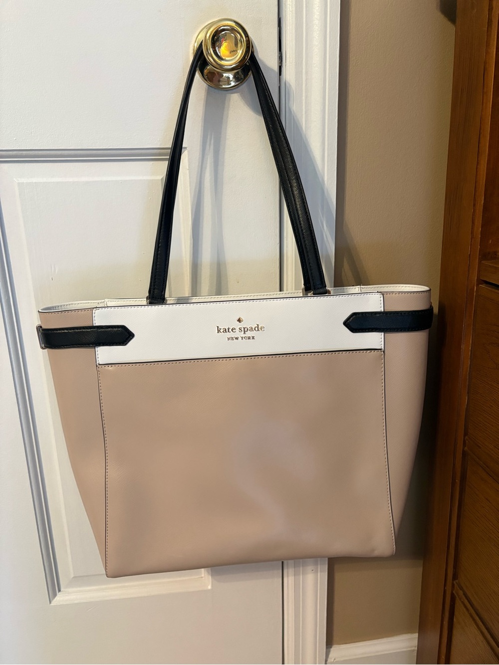 kate spade Beige, White & Black Colorblock Leather Tote